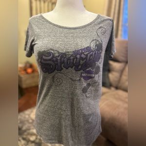 HARLEY-DAVIDSON ladies gray scoop neck t shirt with purple design from Sturgis